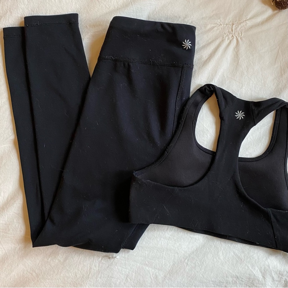 Athleta GIRL Black Chit Chat Leggings and Cloud Racerback Bra Set SIZE S/7